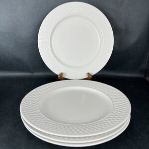Set Of 4 Oneida Wicker Basket Weave Dinner Plates White 10 3/4"